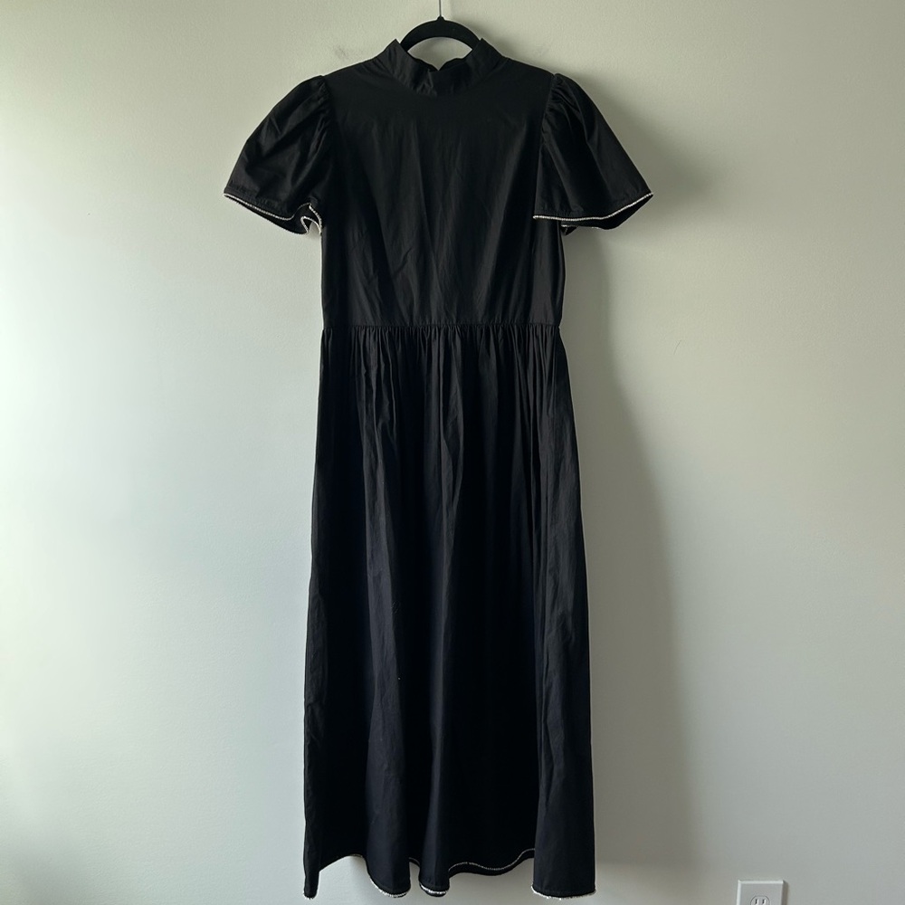 Rhode black cotton maxi dress with silver rhinestone trim details